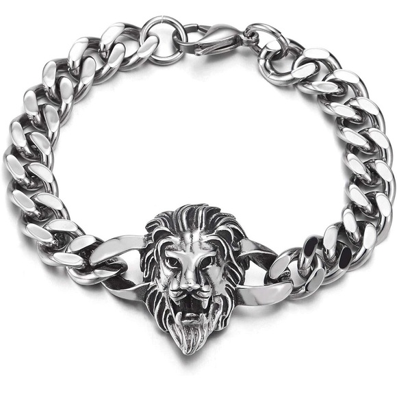 # 27 GulCean Lion Head Bracelet , Men  Steel Cuban Chain Punk Rock Cool Hip Hop - Picture 1 of 7
